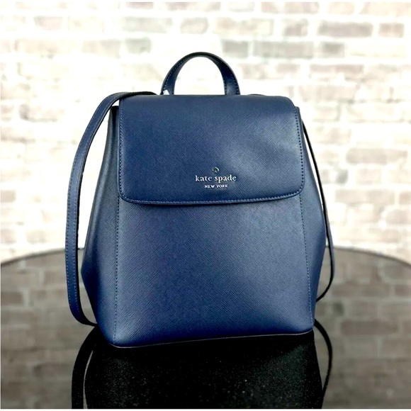 KATE SPADE NEW YORK MADISON LEATHER MEDIUM FLAP BACKPACK SHOULDER BAG $379 Navy - Picture 2 of 7